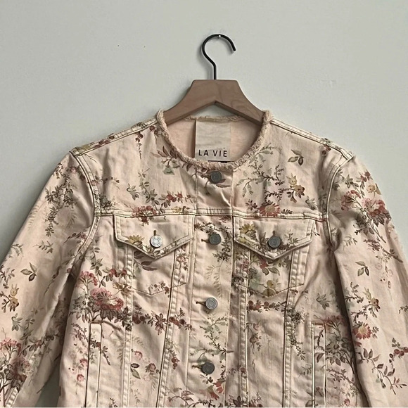 La Vie Rebecca Taylor Belle Bouquet Jean Denim Jacket Floral Size Small - Picture 11 of 16